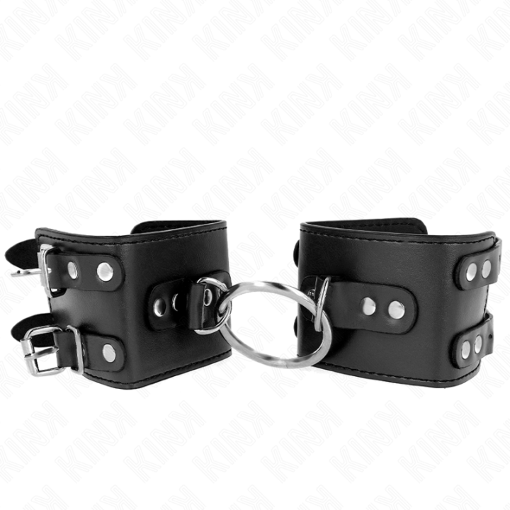 Feste Handgelenkfesseln mit Ring und Nieten Verstellbar Schwarz 17-22 cm X 6,5 cm von Kink Wrist Restraint | Fesselliebe.de