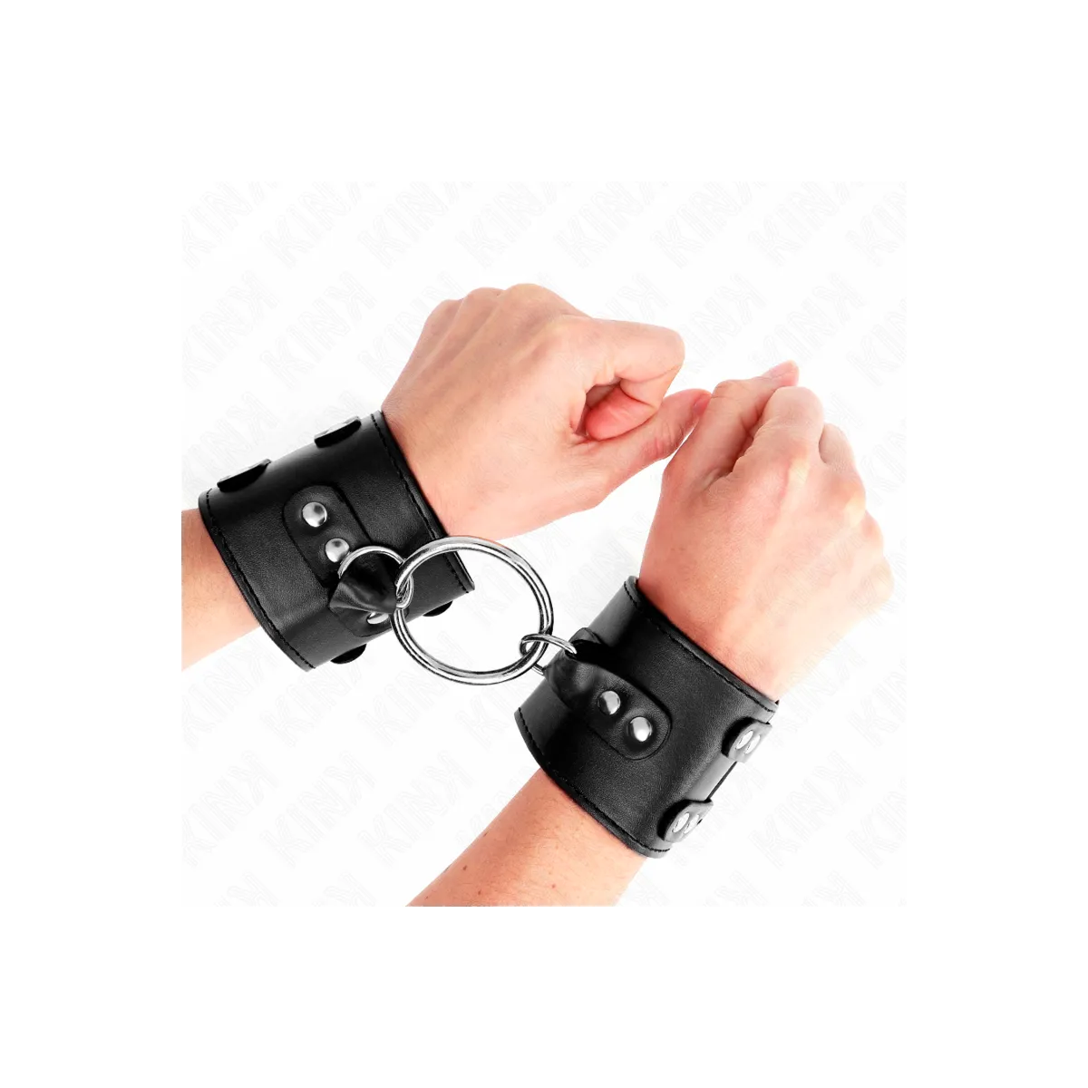 Feste Handgelenkfesseln mit Ring und Nieten Verstellbar Schwarz 17-22 cm X 6,5 cm von Kink Wrist Restraint | Fesselliebe.de