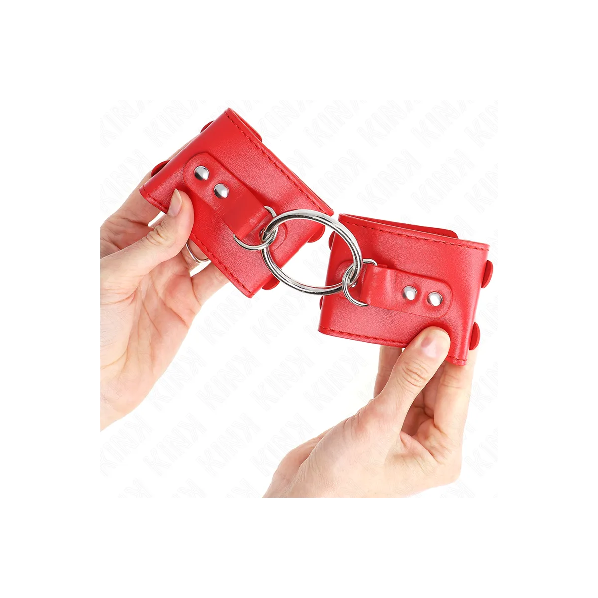 Feste Handgelenkfesseln mit Ring und Nieten Verstellbar Rot 17-22 cm X 6,5 cm von Kink Wrist Restraint | Fesselliebe.de