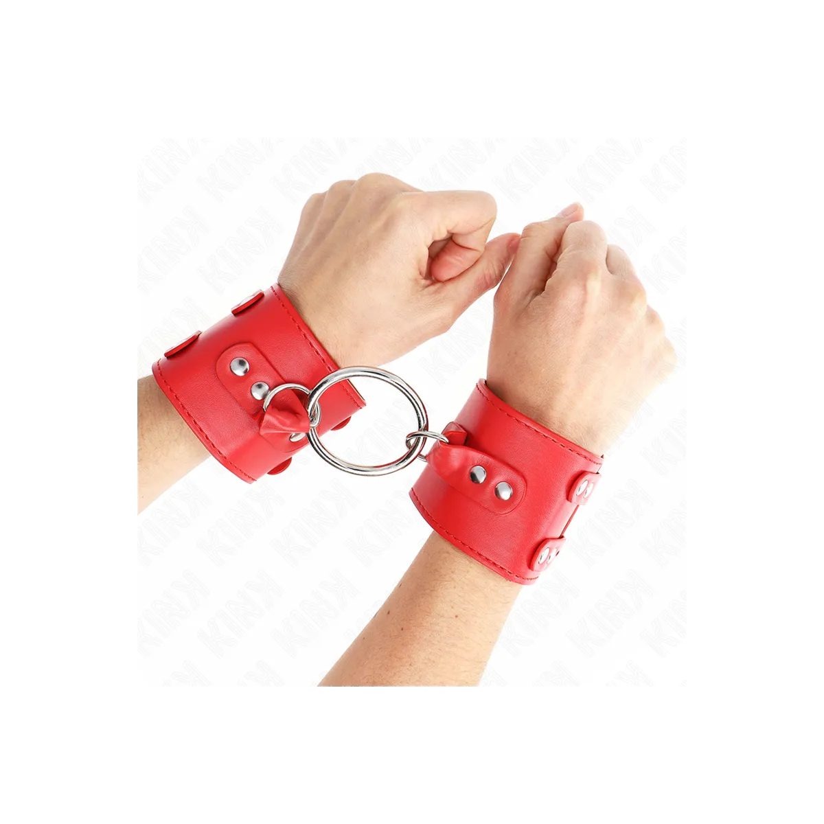 Feste Handgelenkfesseln mit Ring und Nieten Verstellbar Rot 17-22 cm X 6,5 cm von Kink Wrist Restraint | Fesselliebe.de