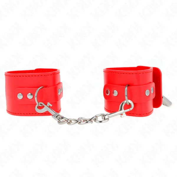 Handgelenkfesseln mit Vorhängeschloss Verschluss Rot Verstellbar 16-23 cm X 5,5 cm von Kink Wrist Restraint | Fesselliebe.de