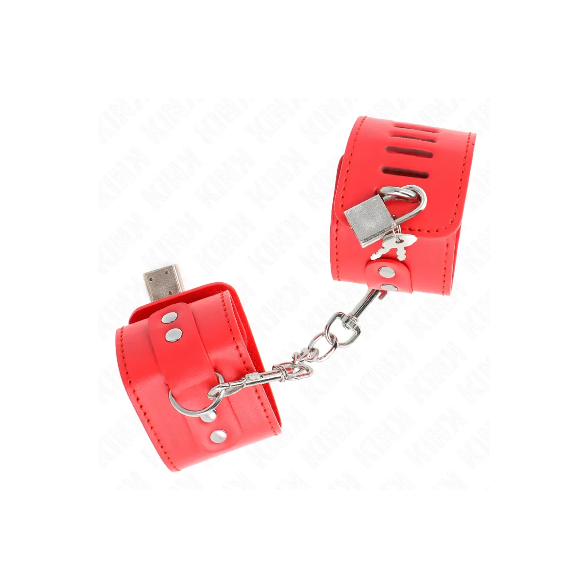 Handgelenkfesseln mit Vorhängeschloss Verschluss Rot Verstellbar 16-23 cm X 5,5 cm von Kink Wrist Restraint | Fesselliebe.de