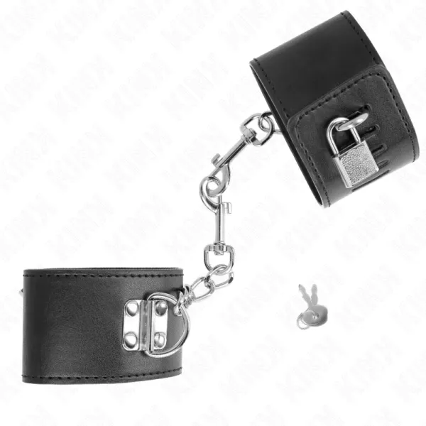 Handgelenkfesseln mit Vorhängeschloss Verschluss Schwarz Verstellbar 16-23 cm X 5,5 cm von Kink Wrist Restraint | Fesselliebe.de
