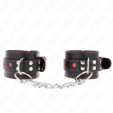 Schwarze Handgelenkfesseln mit Roter Herzeinlage, Verstellbar 21-28 cm X 5,5 cm von Kink Wrist Restraint | Fesselliebe.de