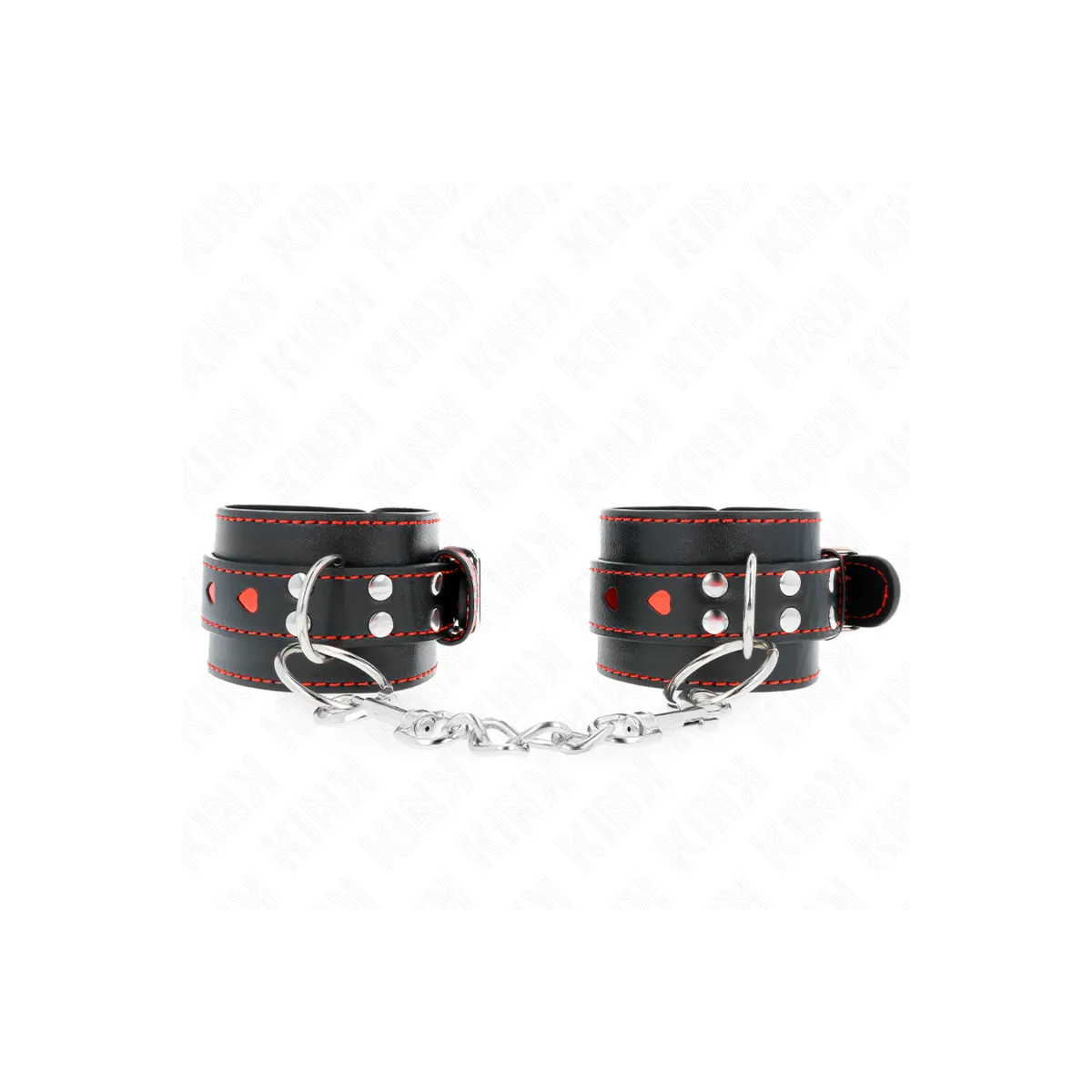 Schwarze Handgelenkfesseln mit Roter Herzeinlage, Verstellbar 21-28 cm X 5,5 cm von Kink Wrist Restraint | Fesselliebe.de