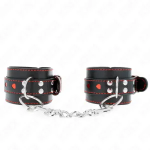 Schwarze Handgelenkfesseln mit Roter Herzeinlage, Verstellbar 21-28 cm X 5,5 cm von Kink Wrist Restraint | Fesselliebe.de