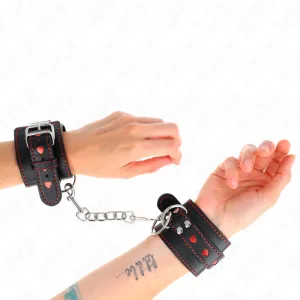 Schwarze Handgelenkfesseln mit Roter Herzeinlage, Verstellbar 21-28 cm X 5,5 cm von Kink Wrist Restraint