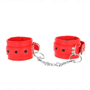 Rote Handgelenksfesseln mit Schwarzer Herzeinlage, Verstellbar 21-28 cm X 5,5 cm von Kink Wrist Restraint | Fesselliebe.de