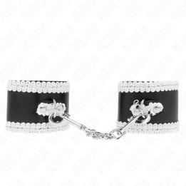 Schwarze Handgelenkfesseln mit Weisser Dekorierter Spitze, Verstellbar 20-23 cm X 5,5 cm von Kink Wrist Restraint | Fesselliebe.de