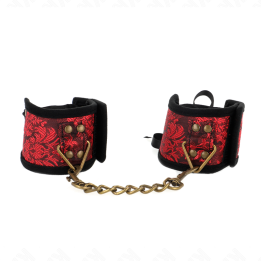 Scandal Handgelenksfesseln Rot-Schwarze Spitzendetails 24,5 cm X 6,5 cm von Kink Wrist Restraint | Fesselliebe.de