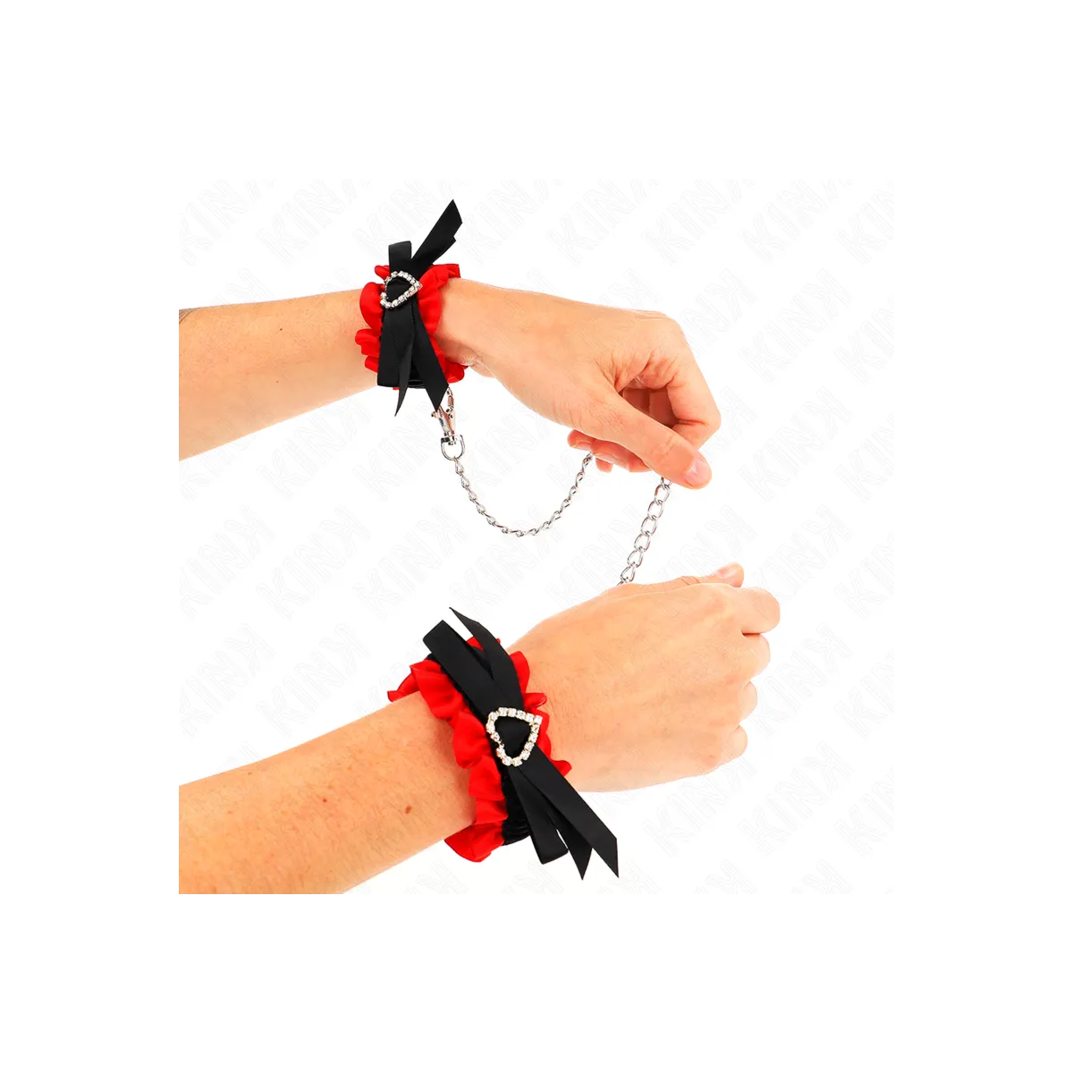 Elastische Handgelenksfesseln aus Spitze mit Roten Herzdetails, Verstellbar 22-35 cm von Kink Wrist Restraint | Fesselliebe.de
