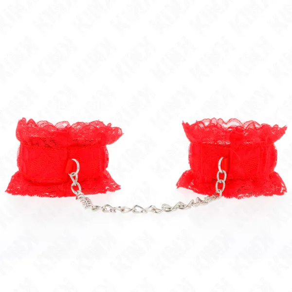Elastische Handgelenksfesseln aus Spitze Rot von Kink Wrist Restraint | Fesselliebe.de