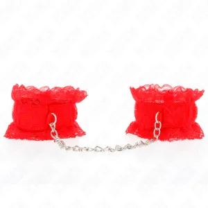 Elastische Handgelenksfesseln aus Spitze Rot von Kink Wrist Restraint | Fesselliebe.de
