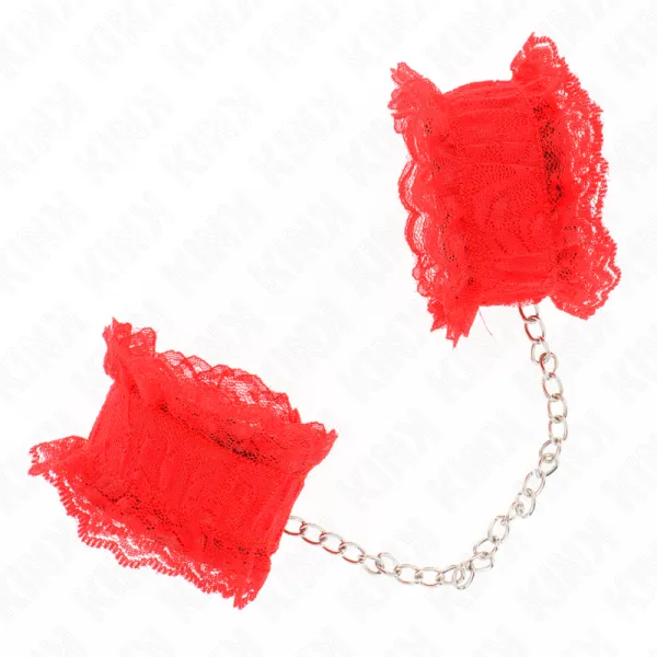 Elastische Handgelenksfesseln aus Spitze Rot von Kink Wrist Restraint | Fesselliebe.de
