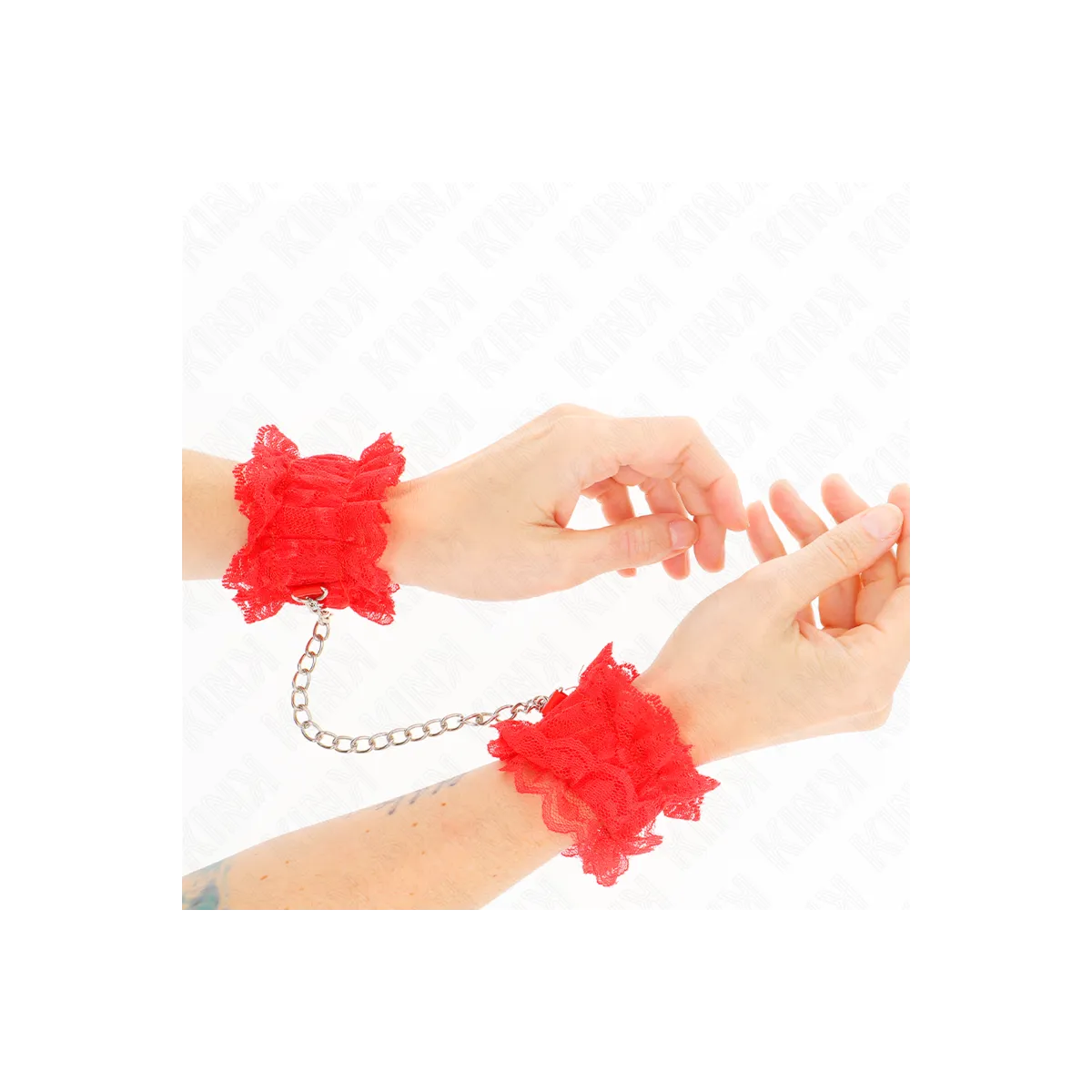 Elastische Handgelenksfesseln aus Spitze Rot von Kink Wrist Restraint | Fesselliebe.de