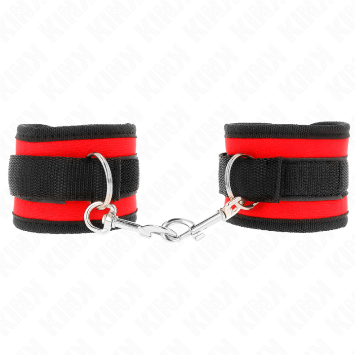 Nylon Bind-Handhandfesseln mit Klettverschluss Rot-Schwarz Modell 2, 18-35 cm X 6 cm von Kink Wrist Restraint | Fesselliebe.de