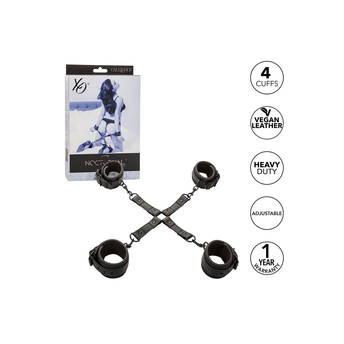 Nocturnal Hog Tie Connector Cuero Einstellbar Schwarz von Calexotics | Fesselliebe.de