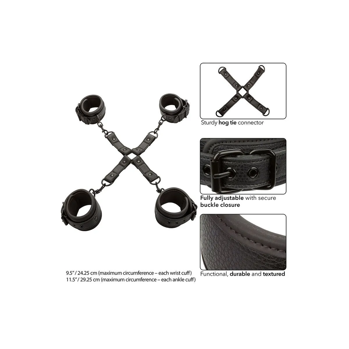 Nocturnal Hog Tie Connector Cuero Einstellbar Schwarz von Calexotics | Fesselliebe.de