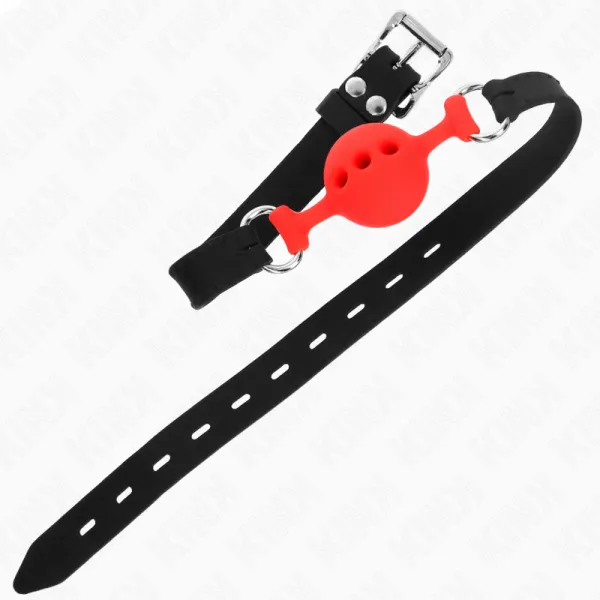 Vollsilikon-Klappen 55 X 2 cm mit 4 cm Kugel Grösse S Rot Verstellbar 35-51 cm von Kink Collar & Gag | Fesselliebe.de