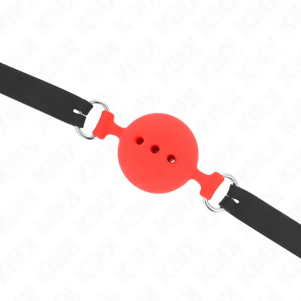 Vollsilikon-Klappen 55 X 2 cm mit 5 cm Kugel Grösse L Rot Verstellbar 35-51 cm von Kink Collar & Gag | Fesselliebe.de