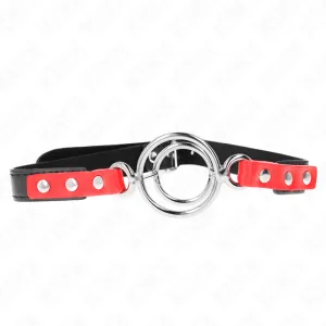 Knebel mit Mehreren O-Ringen 4 / 4,8 cm Rot 38 X 56 cm von Kink Collar & Gag | Fesselliebe.de