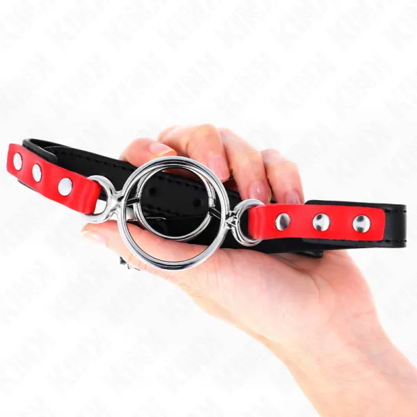 Knebel mit Mehreren O-Ringen 4 / 4,8 cm Rot 38 X 56 cm von Kink Collar & Gag | Fesselliebe.de