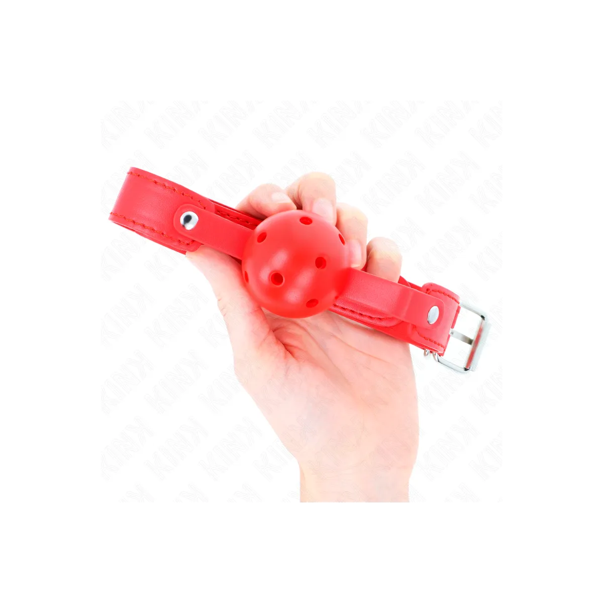 Roter Atmungsaktiver Ball 4,5 cm Knebel 65 X 2,5 cm von Kink Collar & Gag | Fesselliebe.de