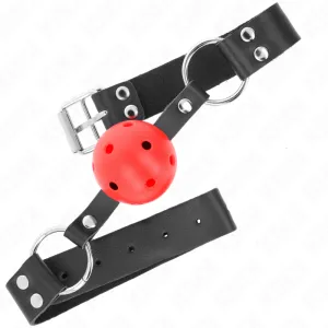 Atmungsaktiver Ball 4 cm Knebel mit Doppelniet Rot 62,5 X 2,5 cm Verstellbar 42-58 cm von Kink Collar & Gag