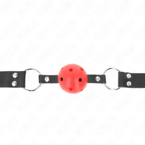 Atmungsaktiver Ball 4 cm Knebel mit Doppelniet Rot 62,5 X 2,5 cm Verstellbar 42-58 cm von Kink Collar & Gag