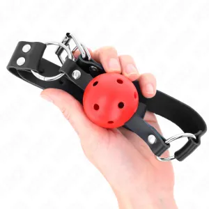 Atmungsaktiver Ball 4 cm Knebel mit Doppelniet Rot 62,5 X 2,5 cm Verstellbar 42-58 cm von Kink Collar & Gag