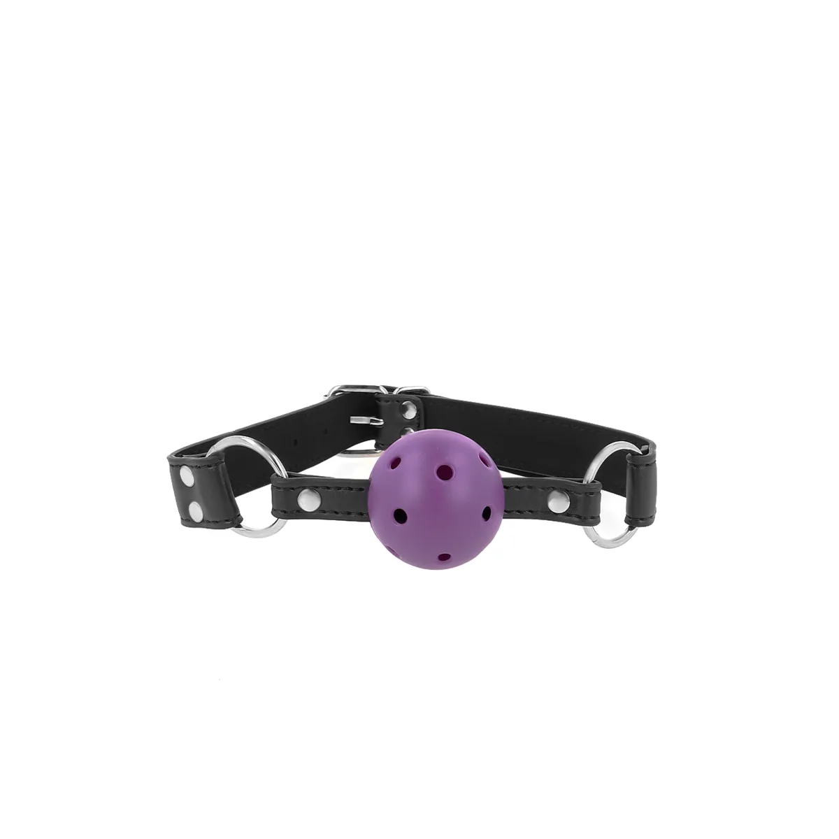 Atmungsaktiver Ball 4 cm Knebel mit Doppelniet Lila 62,5 X 2,5 cm Verstellbar 42-58 cm von Kink Collar & Gag | Fesselliebe.de