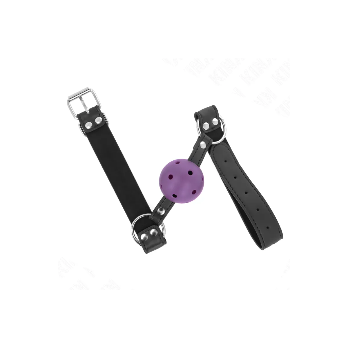 Atmungsaktiver Ball 4 cm Knebel mit Doppelniet Lila 62,5 X 2,5 cm Verstellbar 42-58 cm von Kink Collar & Gag | Fesselliebe.de