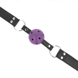 Atmungsaktiver Ball 4 cm Knebel mit Doppelniet Lila 62,5 X 2,5 cm Verstellbar 42-58 cm von Kink Collar & Gag