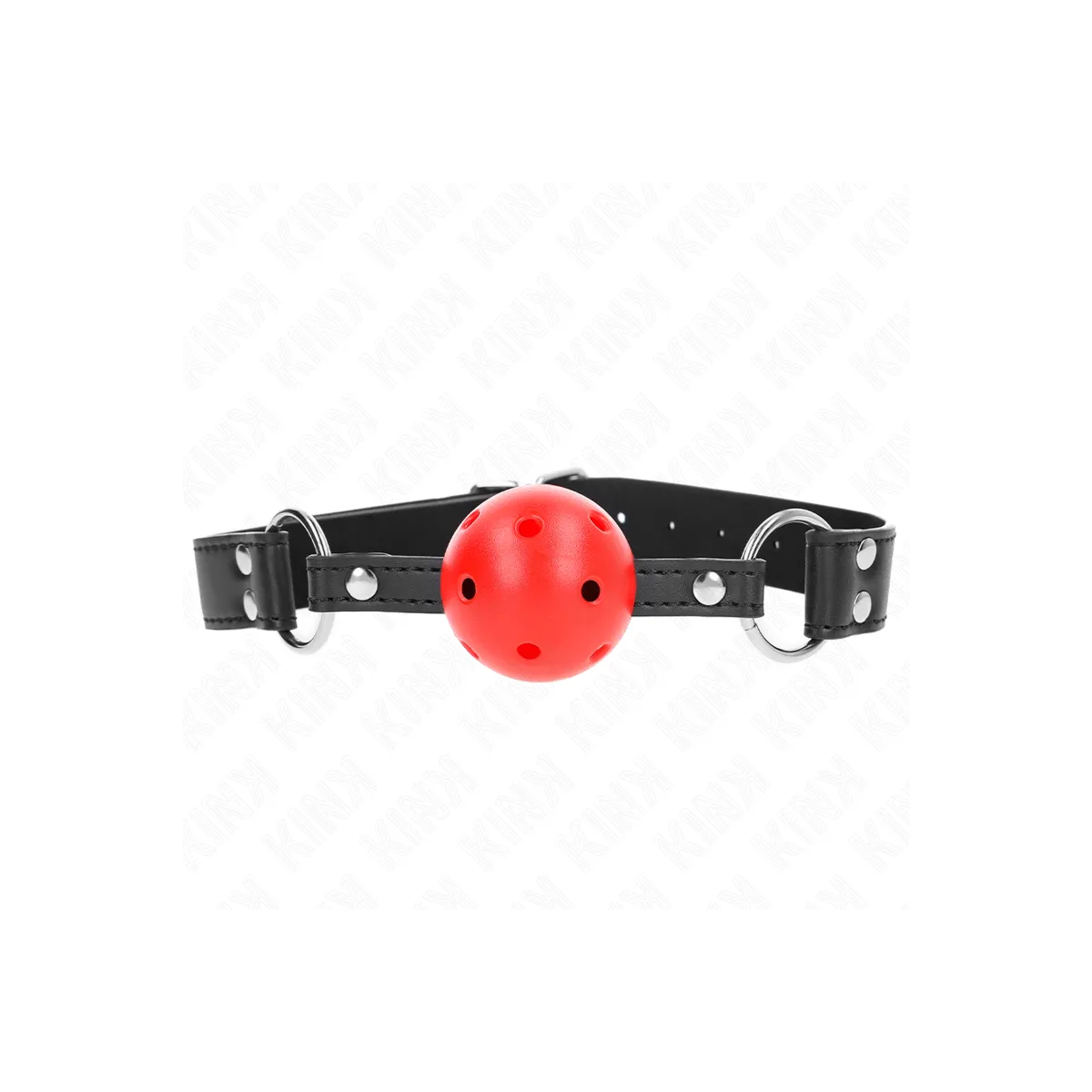 Atmungsaktiver Ball 4 cm Knebel mit Doppelniet Leder 62,5 X 2,5 cm Verstellbar 42-58 cm von Kink Collar & Gag | Fesselliebe.de