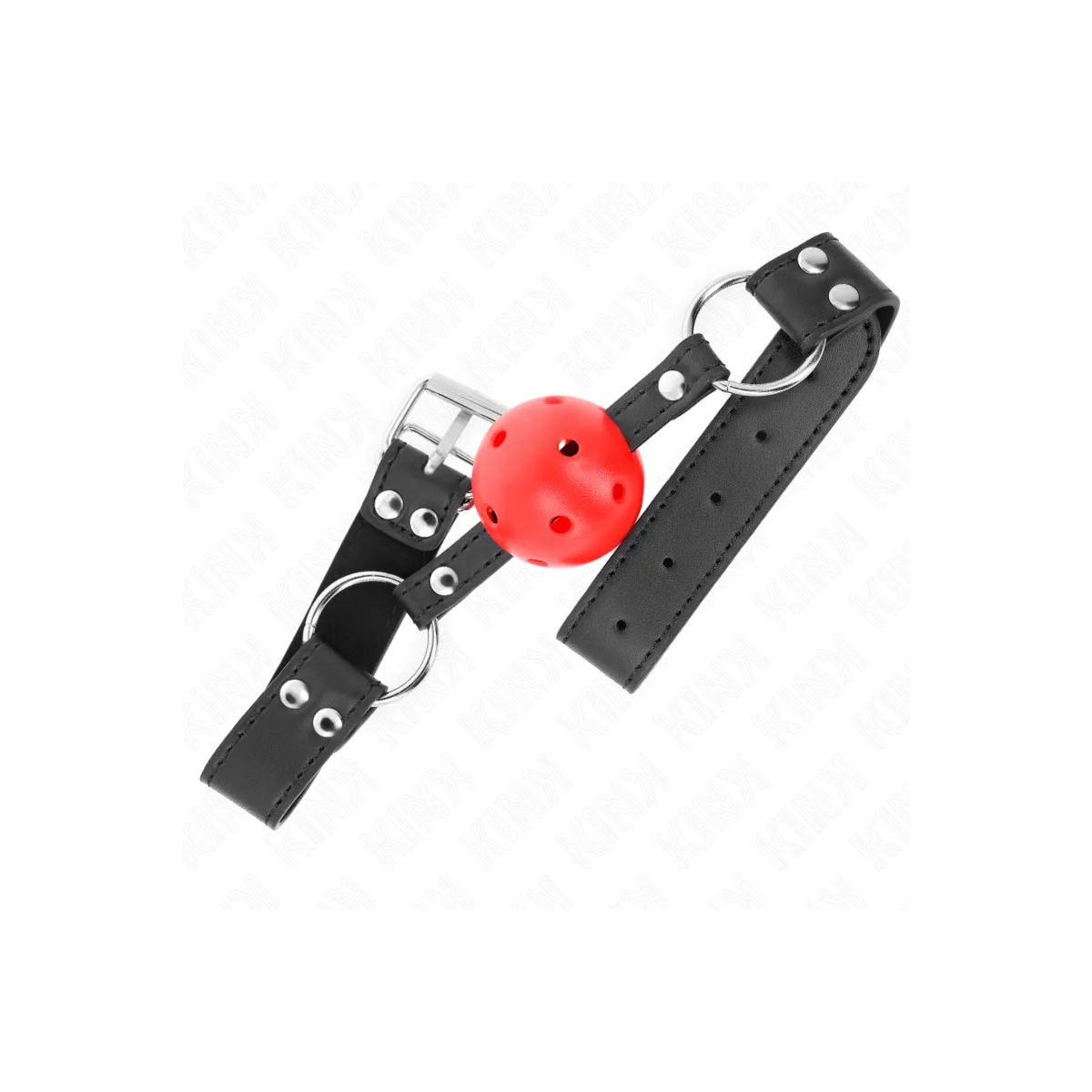 Atmungsaktiver Ball 4 cm Knebel mit Doppelniet Leder 62,5 X 2,5 cm Verstellbar 42-58 cm von Kink Collar & Gag | Fesselliebe.de