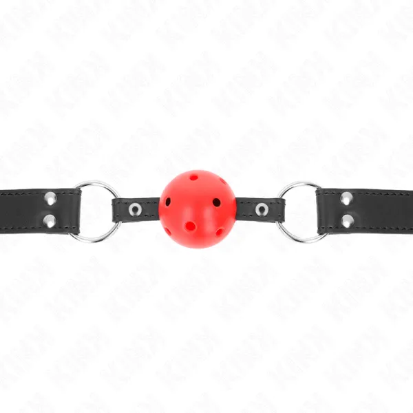 Atmungsaktiver Ball 4 cm Knebel mit Doppelniet Leder 62,5 X 2,5 cm Verstellbar 42-58 cm von Kink Collar & Gag | Fesselliebe.de