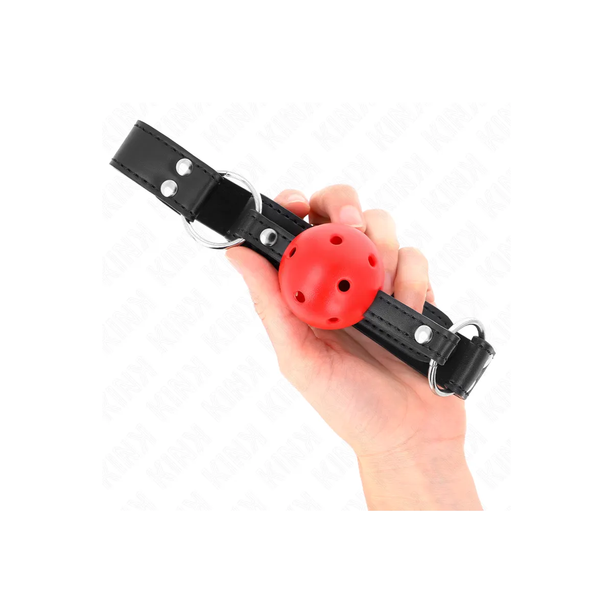 Atmungsaktiver Ball 4 cm Knebel mit Doppelniet Leder 62,5 X 2,5 cm Verstellbar 42-58 cm von Kink Collar & Gag | Fesselliebe.de