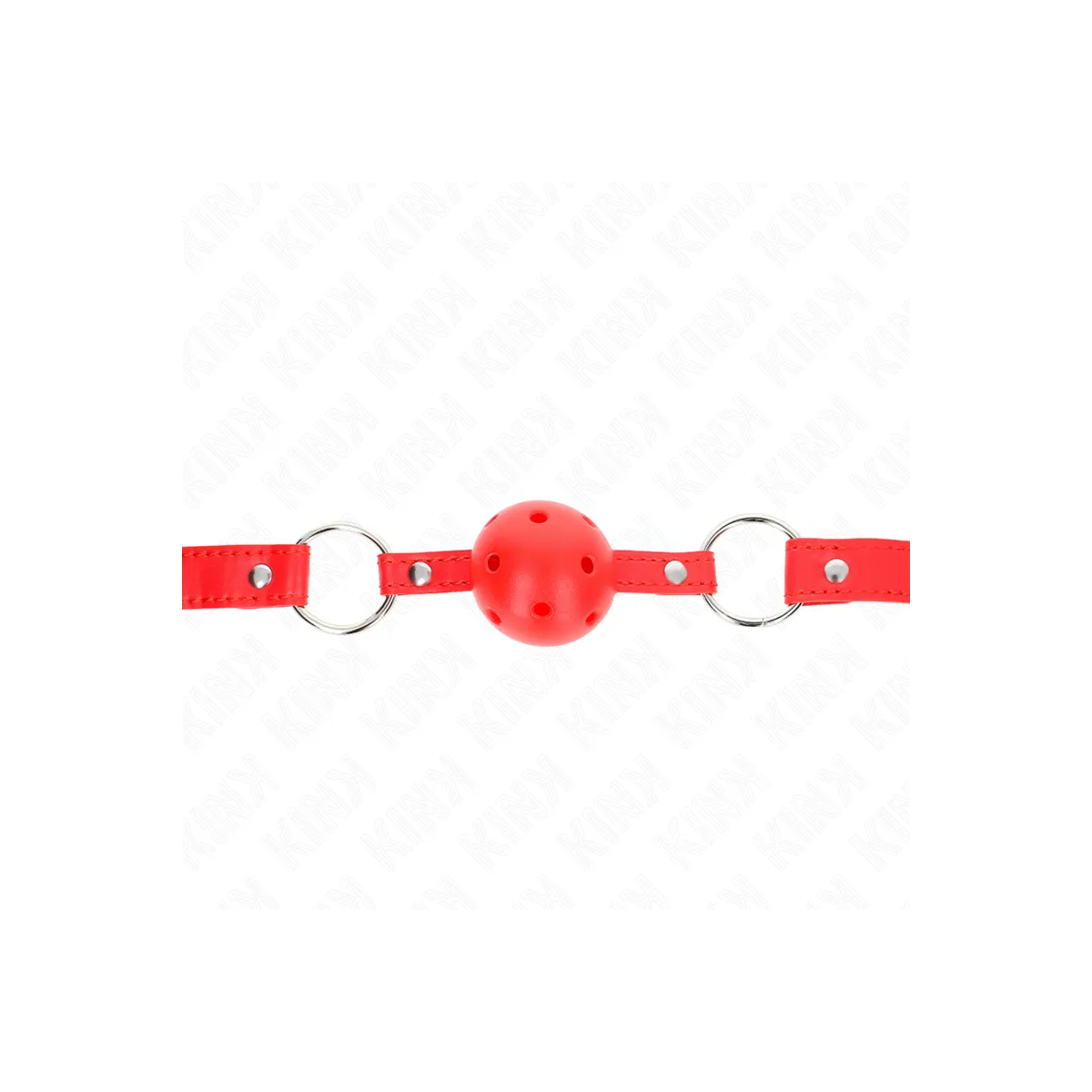 Atmungsaktiver Ball 4 cm Knebel mit Doppelniet Modell 1 Rot 62,5 X 2,5 cm Verstellbar 42-58 cm von Kink Collar & Gag | Fesselliebe.de