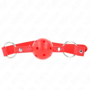 Atmungsaktiver Ball 4 cm Knebel mit Doppelniet Modell 1 Rot 62,5 X 2,5 cm Verstellbar 42-58 cm von Kink Collar & Gag