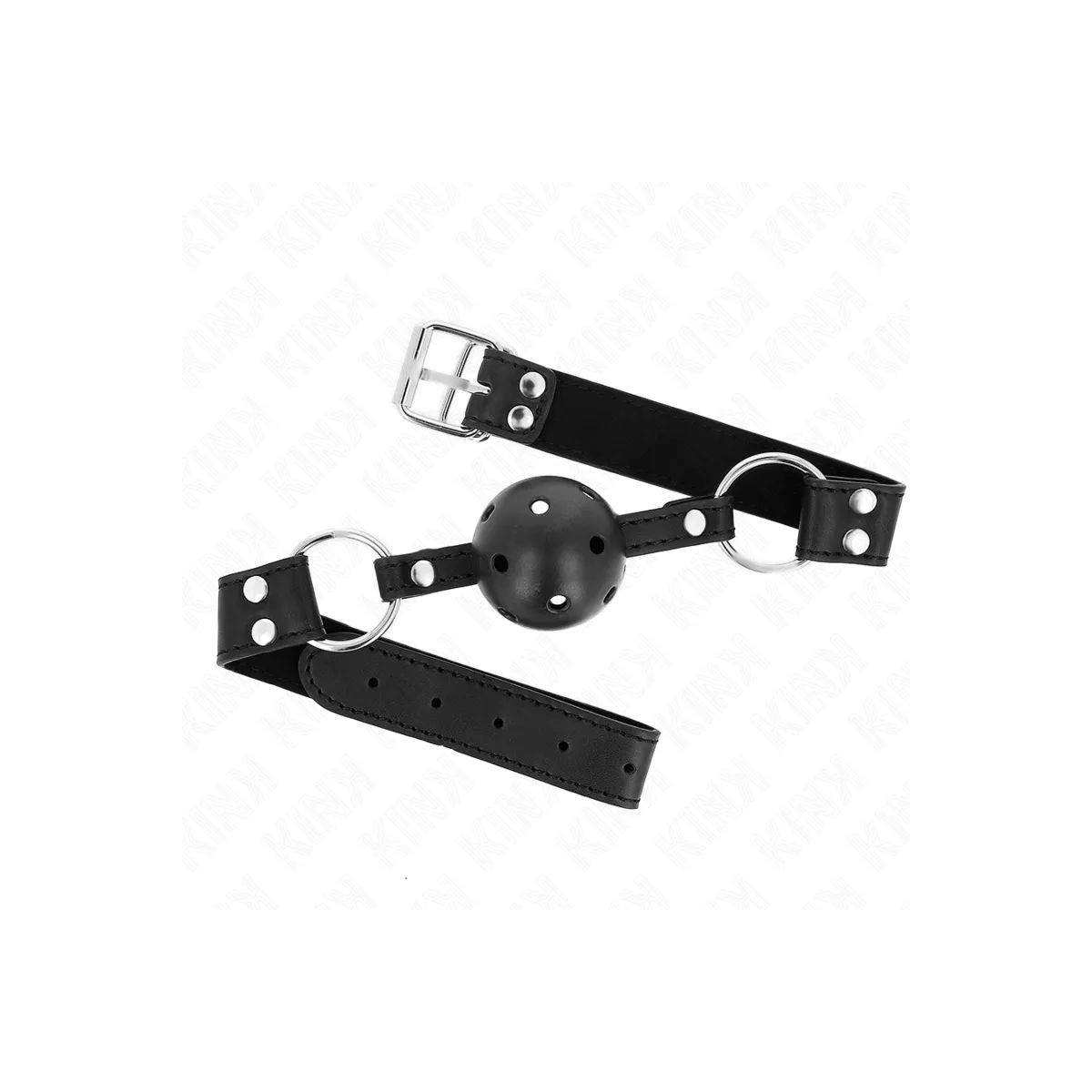 Atmungsaktiver Ball 4 cm Knebel mit Doppelniet Modell 1 Schwarz 62,5 X 2,5 cm 42-58 cm von Kink Collar & Gag | Fesselliebe.de