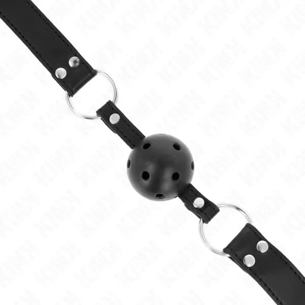 Atmungsaktiver Ball 4 cm Knebel mit Doppelniet Modell 1 Schwarz 62,5 X 2,5 cm 42-58 cm von Kink Collar & Gag | Fesselliebe.de