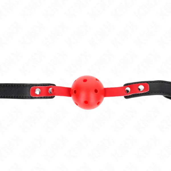 Roter Hohlkugel, 4 cm, Knebel, Schwarzer Gurt 60 X 2 cm, Verstellbar 37-52 cm von Kink Collar & Gag | Fesselliebe.de