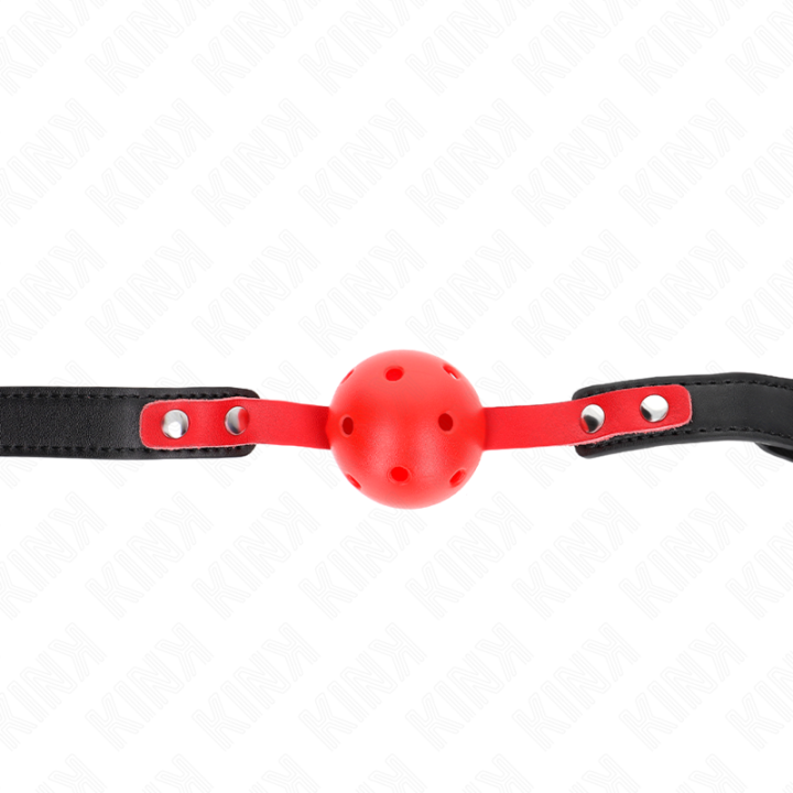 Roter Hohlkugel, 4 cm, Knebel, Schwarzer Gurt 60 X 2 cm, Verstellbar 37-52 cm von Kink Collar & Gag | Fesselliebe.de