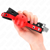 Roter Hohlkugel, 4 cm, Knebel, Schwarzer Gurt 60 X 2 cm, Verstellbar 37-52 cm von Kink Collar & Gag | Fesselliebe.de