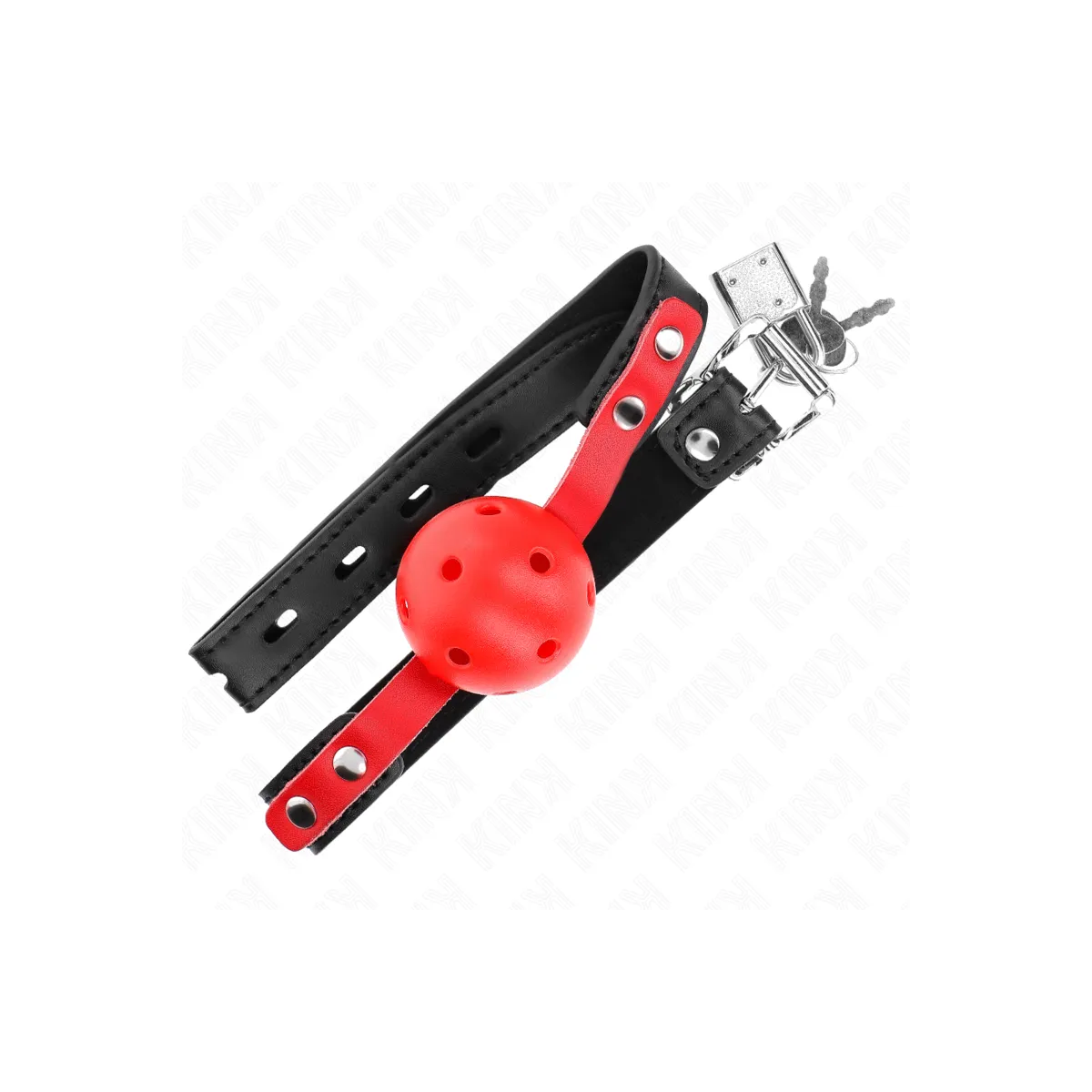 Roter Hohlkugel, 4 cm, Knebel, Schwarzer Gurt 60 X 2 cm, Verstellbar 37-52 cm von Kink Collar & Gag | Fesselliebe.de