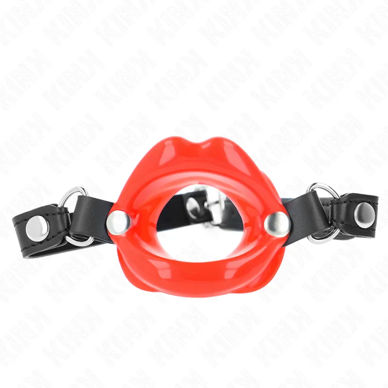 Lip 8 cm Knebel mit Rotem Kunstlederband 63 X 2 cm Verstellbar 39-58 cm von Kink Collar & Gag | Fesselliebe.de