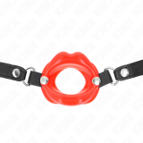 Lip 8 cm Knebel mit Rotem Kunstlederband 63 X 2 cm Verstellbar 39-58 cm von Kink Collar & Gag | Fesselliebe.de