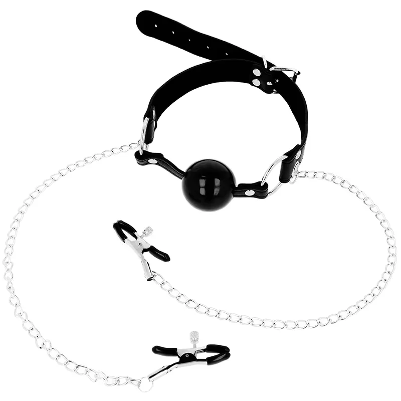 Black Ball Gag With Nipple Clamps von Ohmama Fetish | Fesselliebe.de