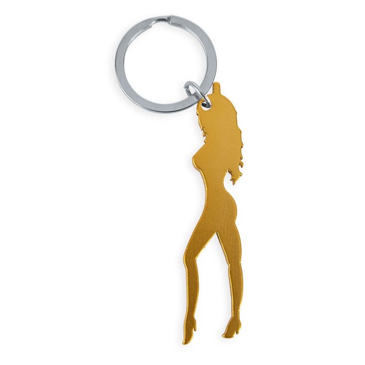 Schlüsselanhänger mit weiblicher Silhouette In Goldfarbe mit Bieröffner von Diablo Picante | Fesselliebe.de