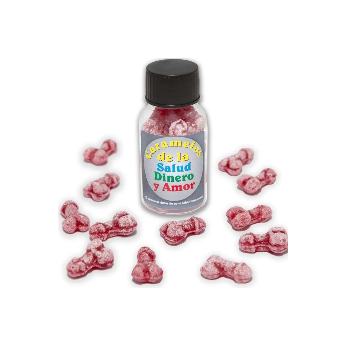 12 Gesundheit-Geld-Liebe-Bonbons Penisform Erdbeere/Kirsche von Diablo Picante | Fesselliebe.de